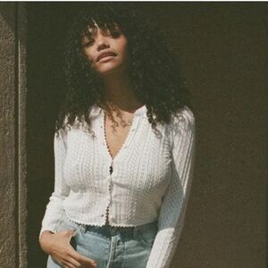 Doen Martina crochet-trimmed pointelle-knit cotton cardigan